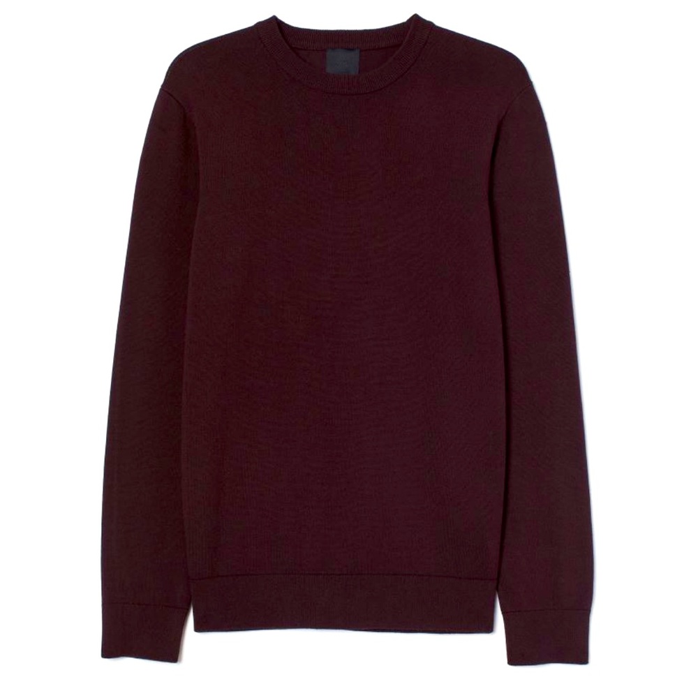 H&M Man Fine Knit Cotton Crewneck Sweater in Burgundy Size XL